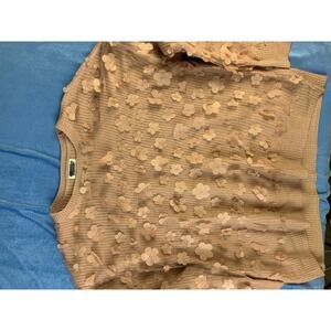 Womens 18W 20W Nude Pink Floral Applique Crew Neck Knit Sweater